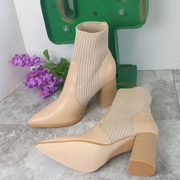 Womens Size 8 Chic Heels Ankle Boots Zipper Pointed Toe Booties Tan Festival - Picture 8 of 11